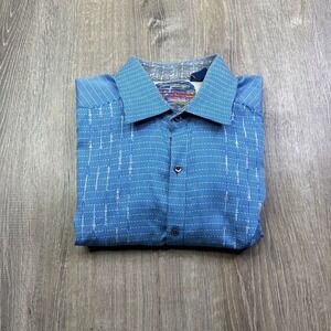 Robert Graham Mens Blue Embroidered Striped Long Sleeve Button Up Shirt 2XLT